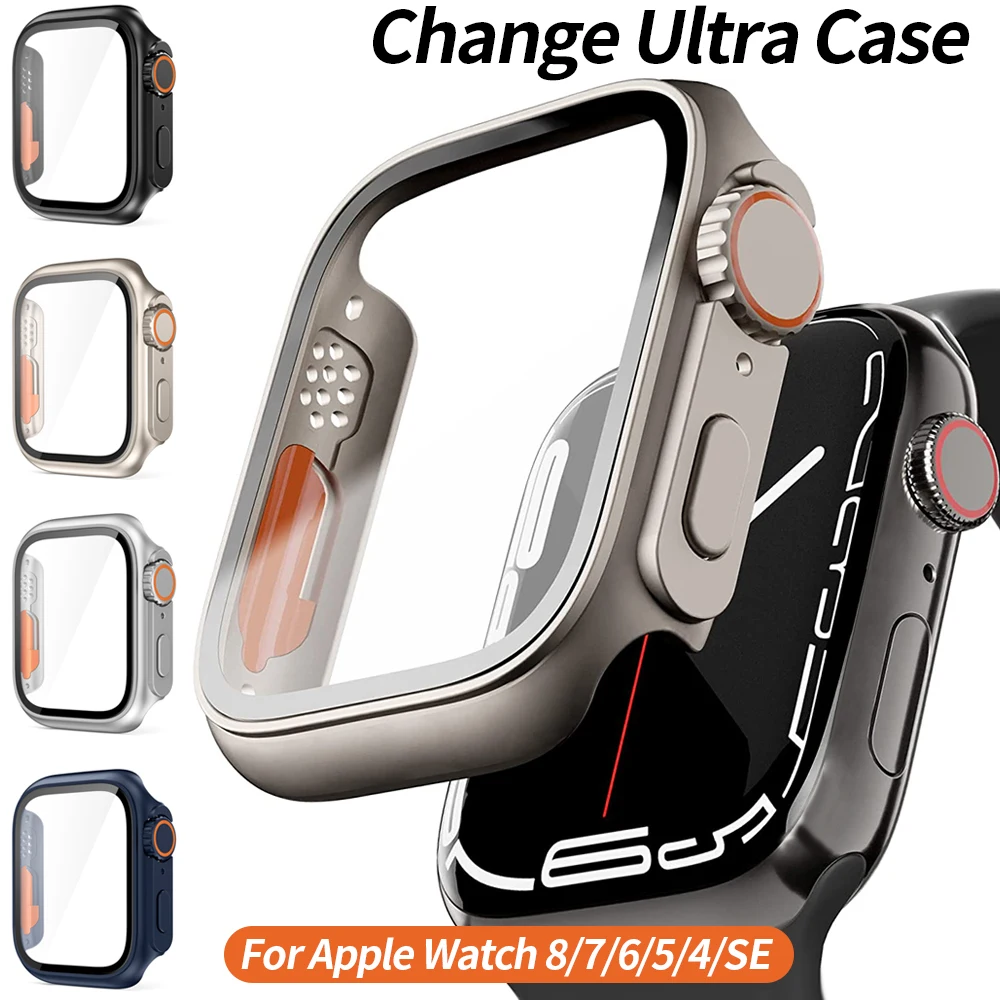 Top Trends: Glass+ Case For Apple Watch Case Series 8 7 45mm 41mm Screen Protector Cover Change To Ultra For IWatch 4 5 6 SE 44mm 40mm Bumper Shoppable Styles