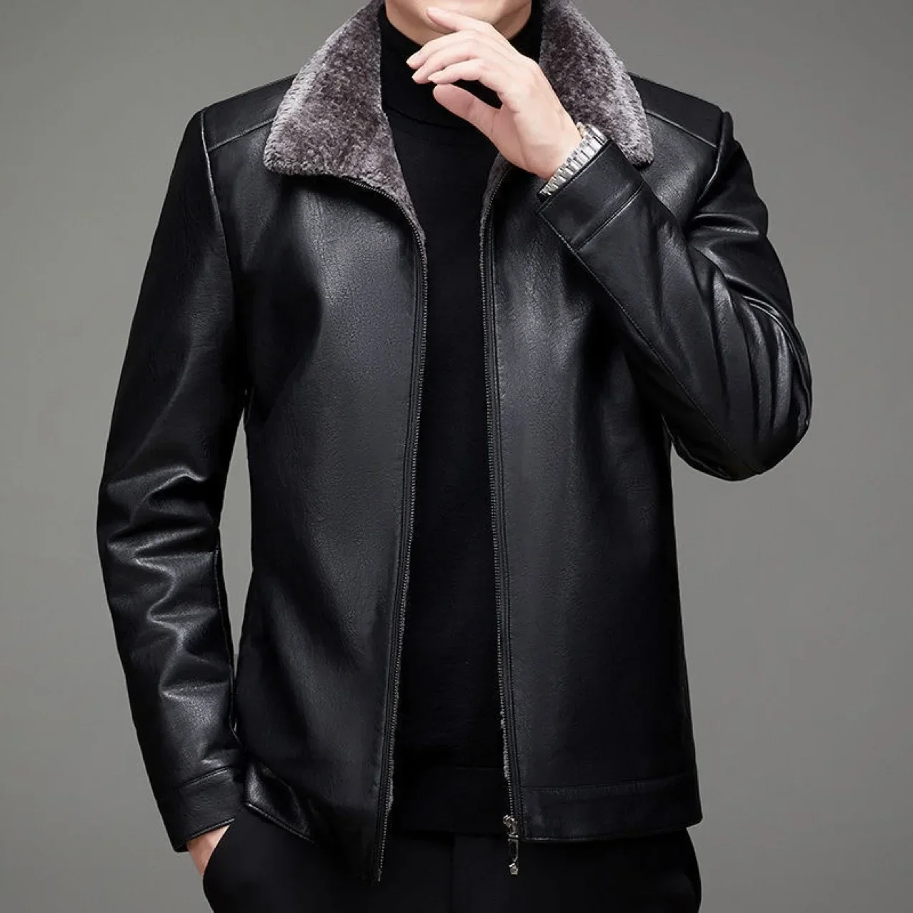 Top Trends: Men's Autumn And Winter Plus Fur One Men's Elderly Leather Jacket Wear Shoppable Styles