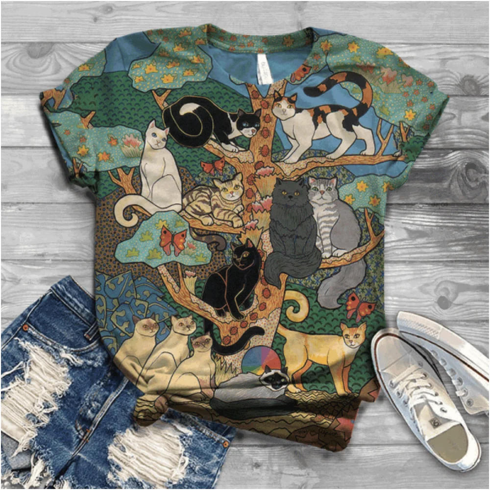 Top Trends: Vintage Women's T Shirt Cartoon Kitten Harajuku Clothes 2023 Casual Short Sleeve Tees Summer Female Pullover Loose Streetwear Shoppable Styles