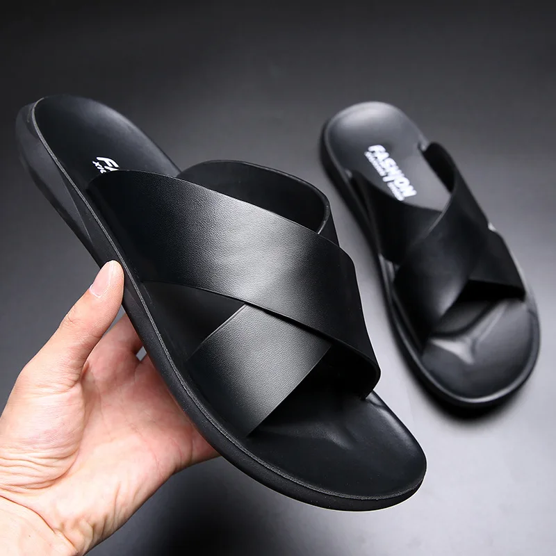 Top Trends: Sandals For Men Slippers Genuine Leather Luxury Brand Fashion 2023 New Men Flats Casual Non-slip Beach Sandalia Zapatos Hombre Shoppable Styles - Image 2