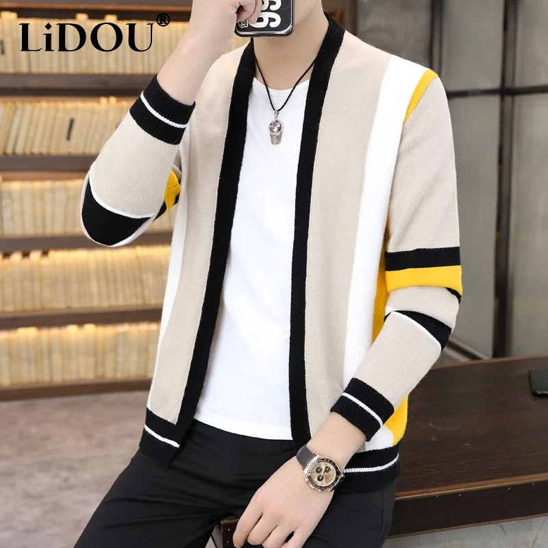 Top Trends: 2023 Spring Autumn New Fashion Round Neck Long Sleeve Knitting Cardigan Man Casual Loose Striped All-match Comfortable Outwear Shoppable Styles