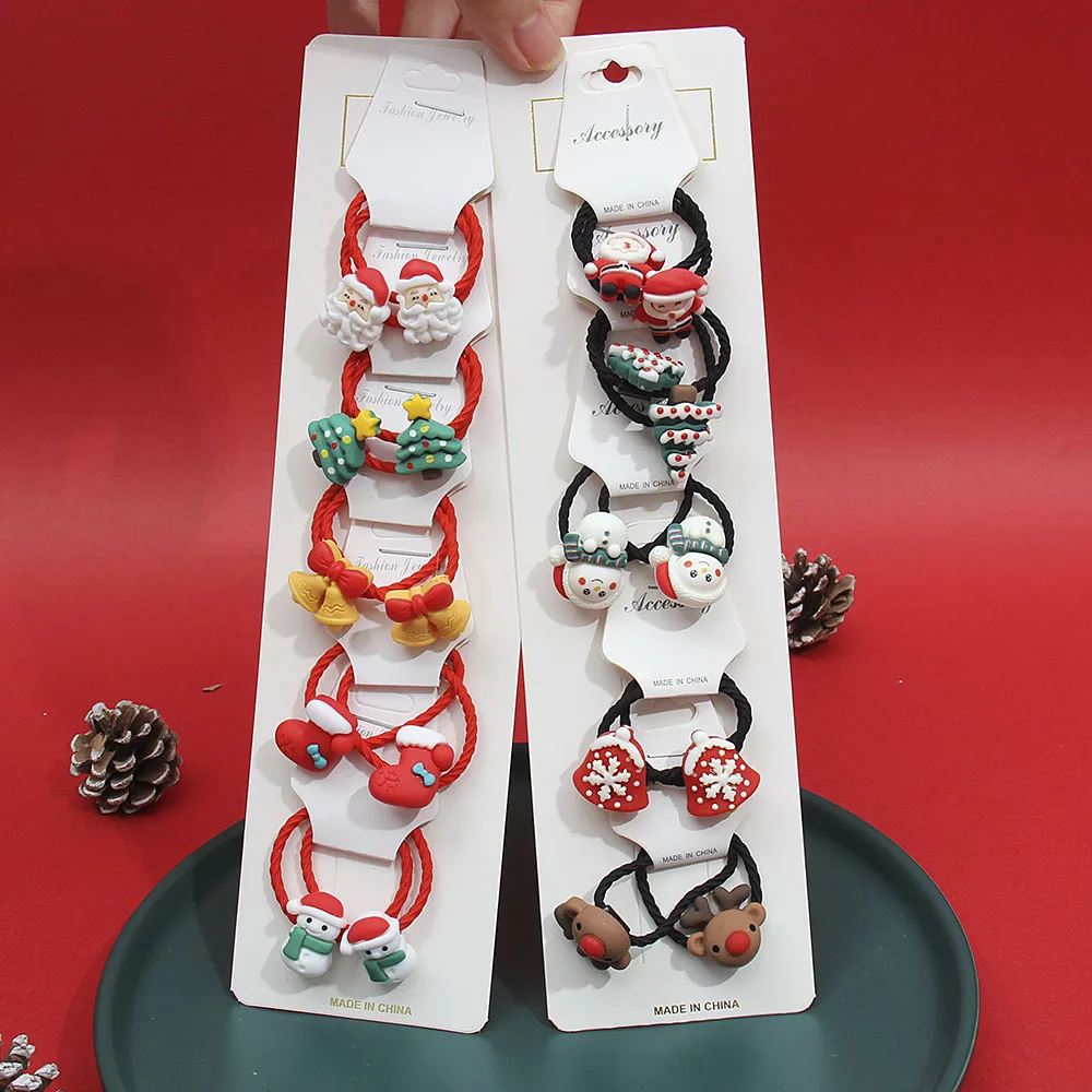 Top Trends: 10Pcs / Set Girl Cartoon Christmas Hair Ties Elastic Rubber Band Kids Sweet Hair Band Santa Claus Scrunchies Hair Accessories Gift Shoppable Styles