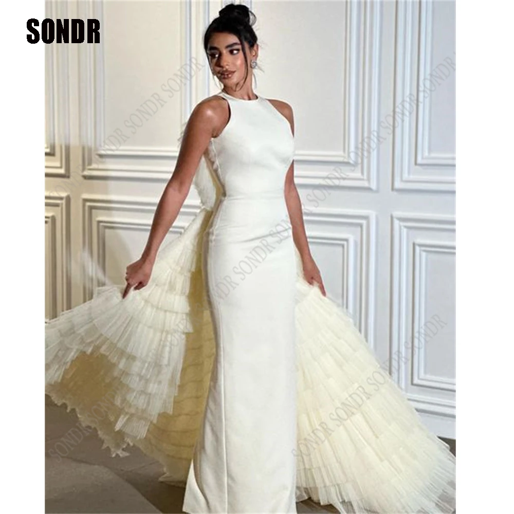 Top Trends: SONDR Elegant Mermaid Long Wedding Dresses Women O Neck Tulle Tiered Satin Bridal Gown Dress Custom Sleeveless Vestidos De Novia Shoppable Styles