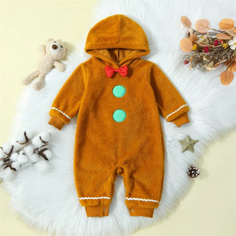 Top Trends: BeQeuewll Infant Baby Boys Girls For Winter Christmas Fuzzy Jumpsuit Gingerbread Man Cute Hooded Romper Outfit Clothes Shoppable Styles