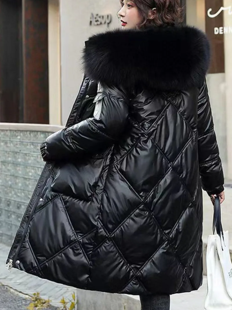 Top Trends: 2023 Autumn Winter Hooded Fur Collar Long Parkas Mujer Thick Warm Down Cotton Padded Jacket Women Casual Hoodies Coat Female Shoppable Styles - Image 4