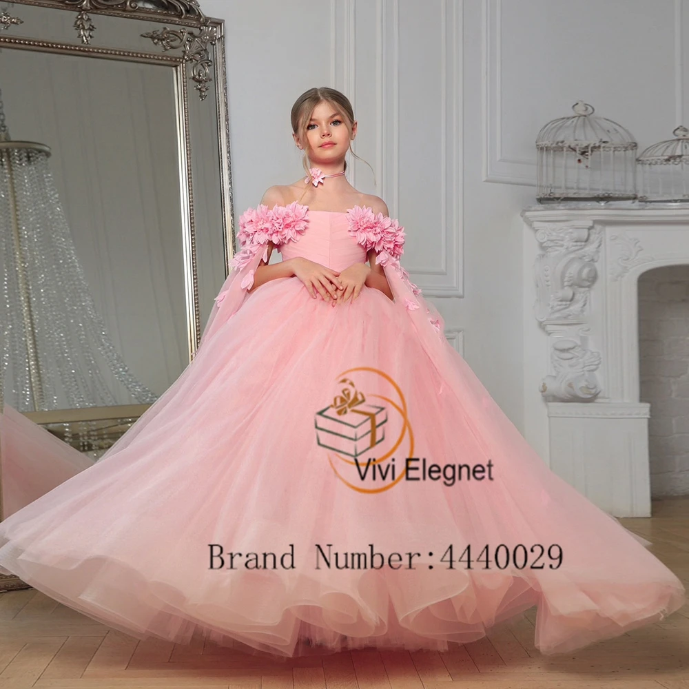 Top Trends: Pink Off Shoulder Boat Neck Flower Girl Dresses For Birthday 2023 Summer Soft Tulle Wedding Party Gowns With Flower فساتين اطفال Shoppable Styles