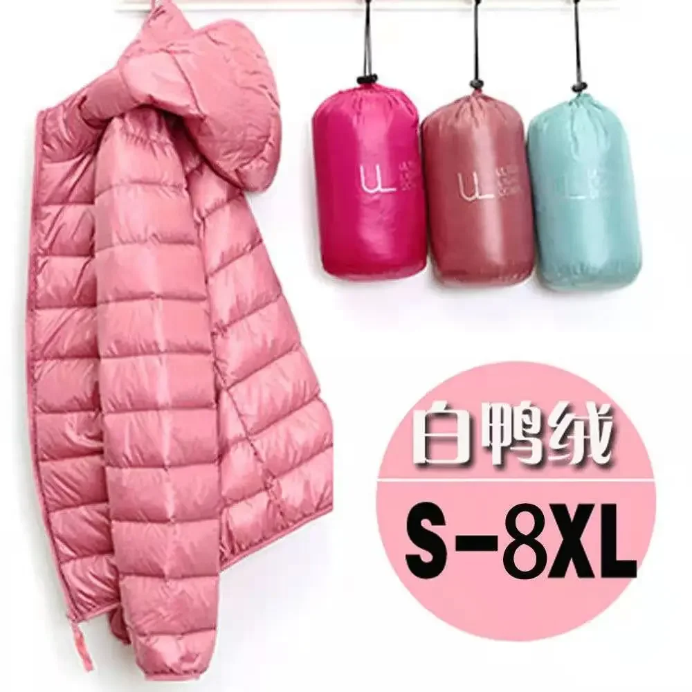 Top Trends: 8XL Winter Women Ultralight Thin Down Jacket White Duck Down Hooded Jackets Long Sleeve Warm Coat Parka Female Portable Outwear Shoppable Styles