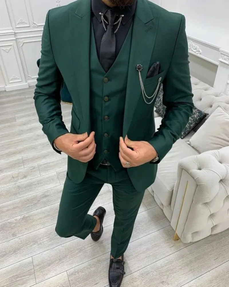 Top Trends: 2023 Custom Made Groom Tuxedo Dark Green Groomsmen Peak Lapel Wedding / Dinner Suits Best Man Bridegroom (Jacket+ Pants+ Vest) Shoppable Styles