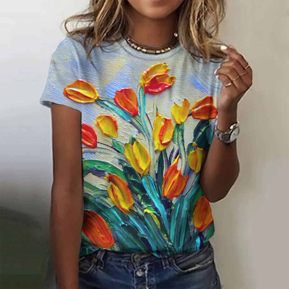 Top Trends: Women&#039;s T-shirts Fashion Floral Theme T Shirt Floral Plants Tees Summer Clothing Basic Female Tops Print Oversized Pullover 2023 Shoppable Styles