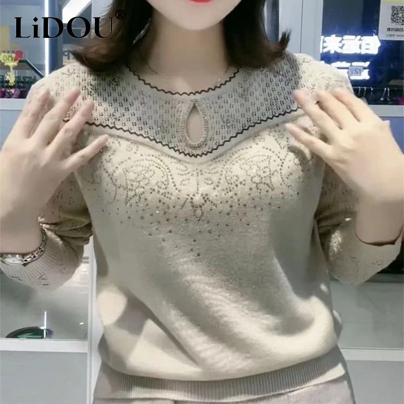 Top Trends: Autumn Winter New Diamonds Hollow Out Sweaters Ladies Loose Casual Knitting Pullover Top Women Oversized Jumpers Female Clothes Shoppable Styles