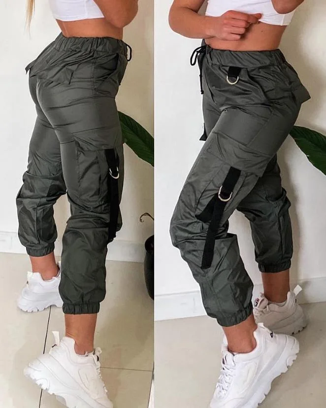 Top Trends: Women&#039;s Pants 2023 Summer Fashion Tape Patch Pocket Design Casual High Waist Drawstring Daily Long Cuffed Pants Y2K Streetwear Shoppable Styles