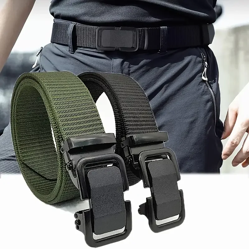 Top Trends: Men's Belt Automatic Metal Buckle Nylon Canvas Webbing Belt Outdoor Work Belt, Nylon Belt With Click Buckle Shoppable Styles