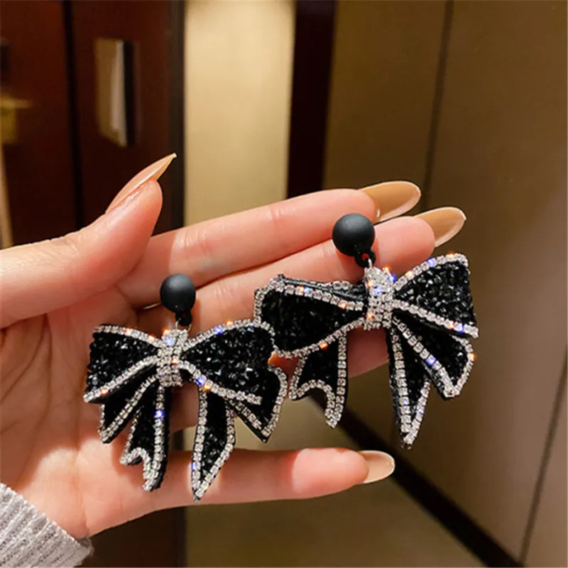 Top Trends: FYUAN Korean Style Black Bowknot Dangle Earrings For Women Rhinestone Earrings Weddings Party Jewelry Accessories Shoppable Styles