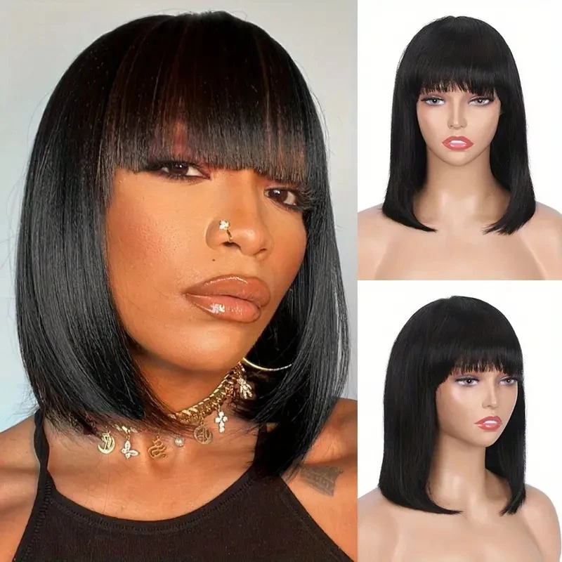 Top Trends: Straight Hair Bob Wigs Brazilian Human Hair Wig With Bangs Short Bob Wigs For Black Women Machine Made Wig Rebecca Remy Hair Bob Shoppable Styles