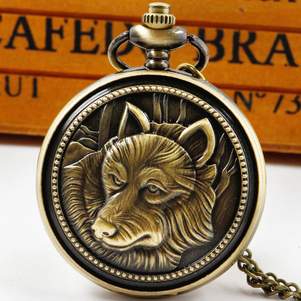 Top Trends: All Hunter Wolf Carved Quartz Pocket Watch Pendant Necklace With Chain Male Best Gift Relogio Masculino Shoppable Styles