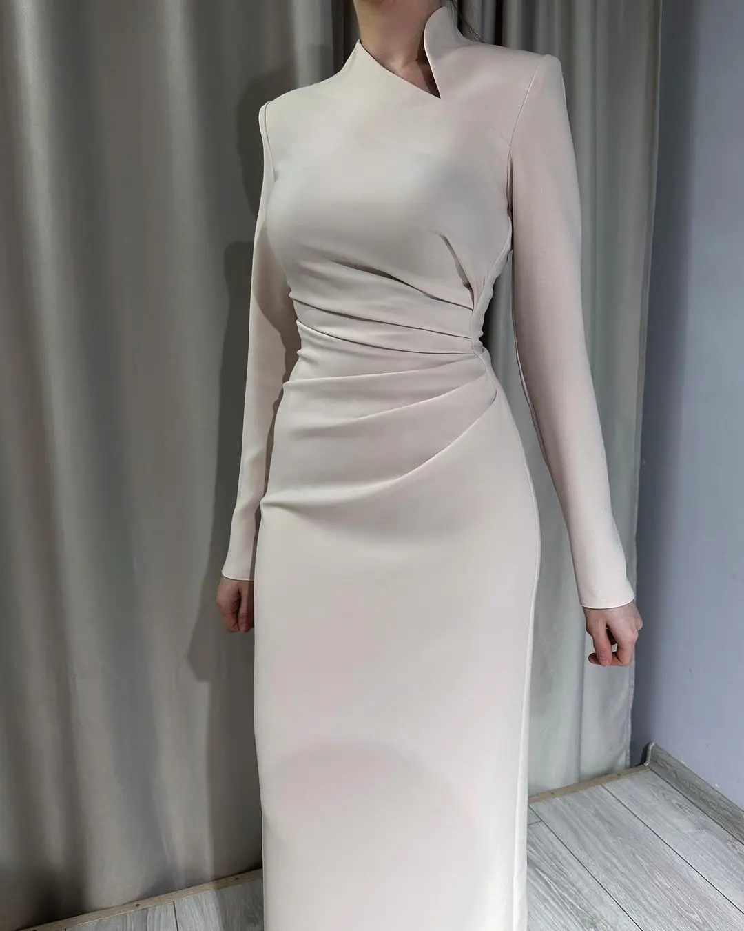 Top Trends: Beige Mermaid Long Sleeves High Neck Prom Dresses Ankle Length Formal Occasion Dresses Saudi Arabia Evening Party Gowns 2023 Shoppable Styles