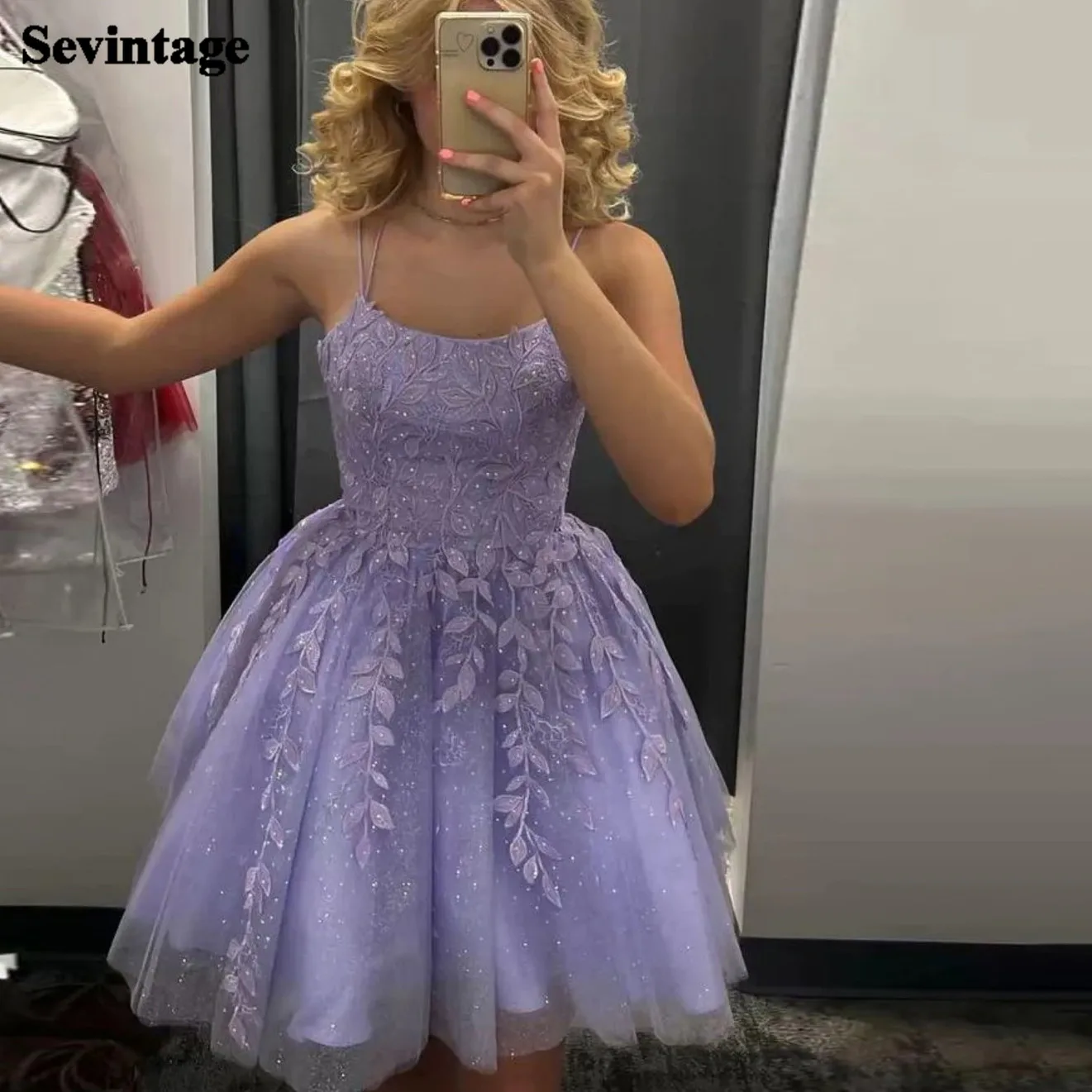 Top Trends: Sevintage Lavender Shiny Tulle Short Prom Dresses Appliques Lace Corset Back Cocktail Gowns Homecoming Dress Graduation Party Shoppable Styles