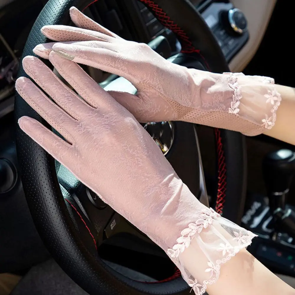 Top Trends: Women&#039;s Summer Lace Floral Outdoor Touch Screen Finger Gloves Breathable Ladies Ice Silk Lace Sunscreen Non-slip Driving Gloves Shoppable Styles