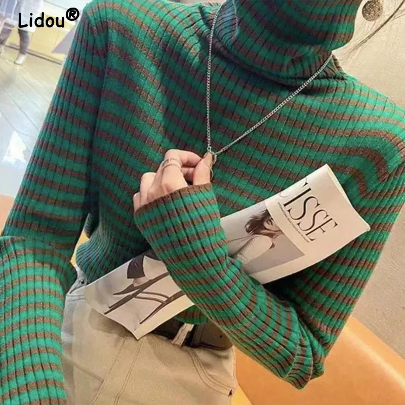 Top Trends: Autumn Winter Striped Turtleneck Knitted Sweaters For Women 2022 New Long Sleeve Top Women Sweater All-match Bottoming Shirt Shoppable Styles