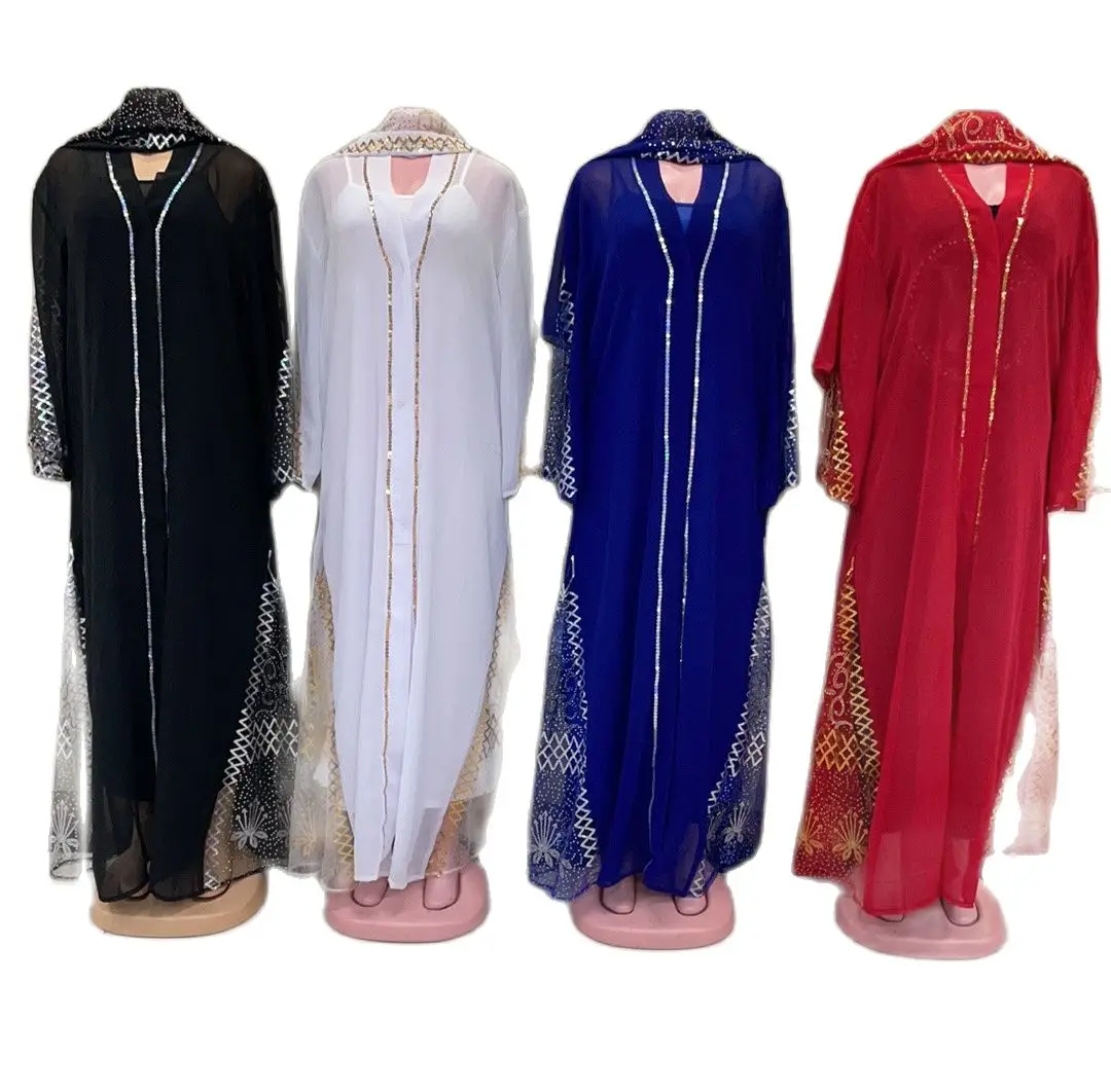 Top Trends: New Style African Women&#039;s Clothing Dashiki Abaya Fashion Chiffon Fabric Sequins Embroidery Loose Dress Free Size + Scarf 2 Piece Shoppable Styles