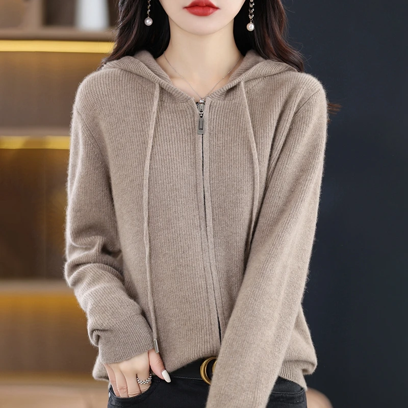 Top Trends: Autumn And Winter Cashmere Hooded Cardigan Women Solid Color Loose Hoodie Zipper Cardigan Knitted Cashmere Sweater Coat Shoppable Styles