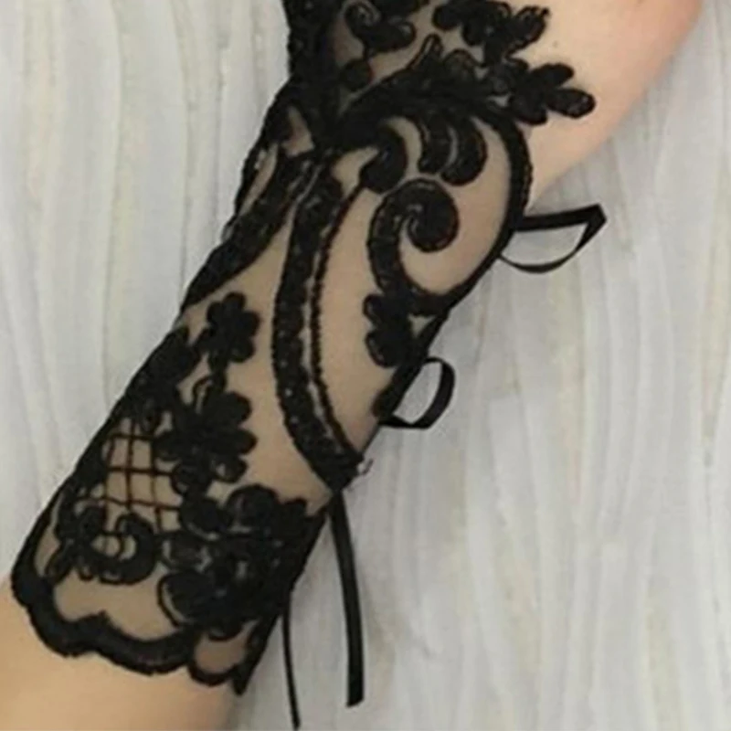 Top Trends: White Black Lace Flower Wedding Gloves Bridal Women Hook Finger Fingerless Gloves Banquet Party Photography Clothing Accessories Shoppable Styles - Image 6