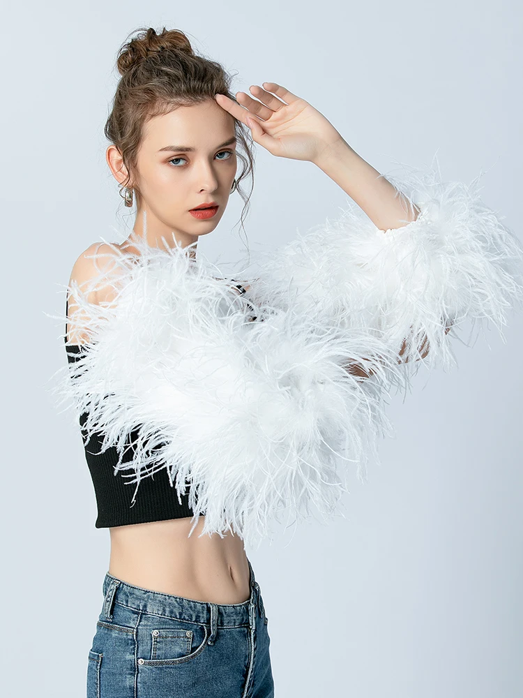 Top Trends: Feather Cuffs Party Wedding Furry Sleeve Cuffs Women Fashion Fur Sleeve Glove Sleeve Real Ostrich Feather White Long Sleeve 2022 Shoppable Styles