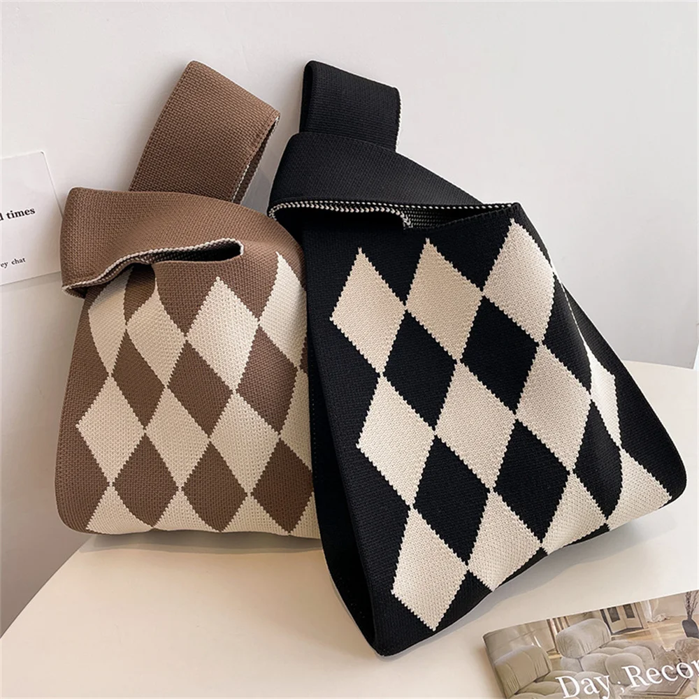 Top Trends: Korean Knitted Handbag Women's Bag Casual Wide Stripped Knitting Knoted Wrist Bags Handmade Woven Autumn Winter Handbag Tote Shoppable Styles