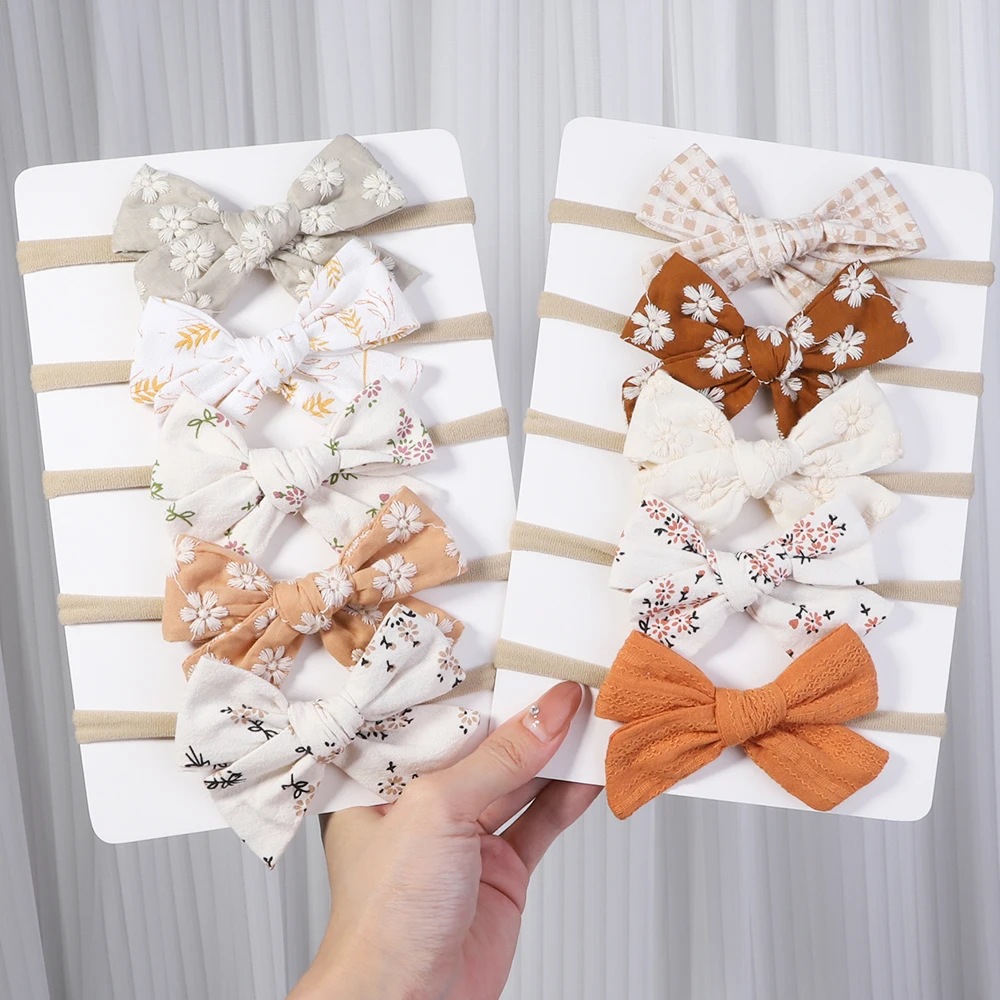 Top Trends: 5pc Plaid Floral Prints Baby Headband Kid Girls Cotton Elastic Hairbands Lace Embroidery Nylon Headband Newborn Hair Accessories Shoppable Styles