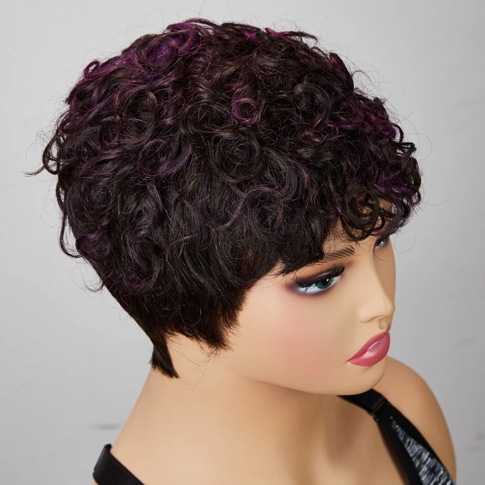 Top Trends: Wavy Human Hair Wig Glueless Rose Curly Fumi Short Bang Wigs Brazilian Afro Short Machine Made Wig Perruque Cheveux Humain Shoppable Styles