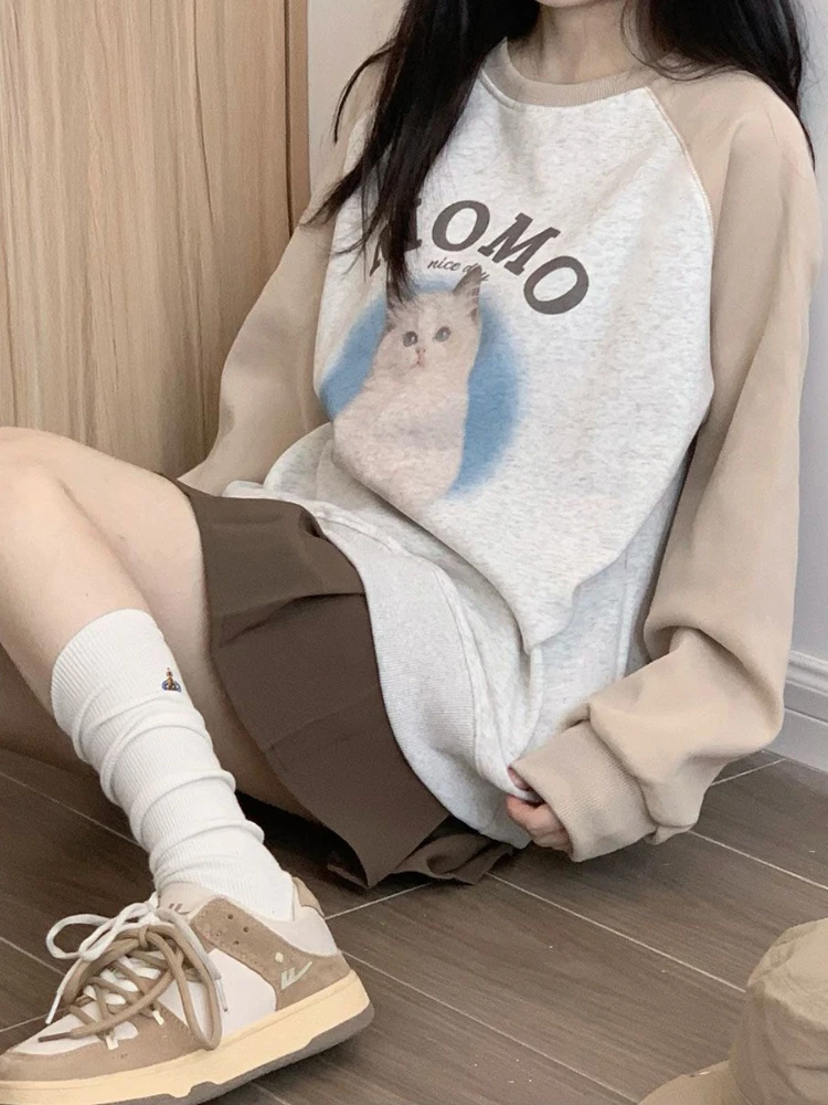 Top Trends: Deeptown Kawaii Cat Print Sweatshirts Women Harajuku Vintage Oversized Hoodies Cartoon Casual Long Sleeve Sweet Crewneck Tops Shoppable Styles