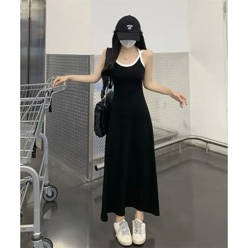 Top Trends: Summer New Black Loose Slip Dress Off Shoulder Solid Simplicity All-match Sleeveless Dress Temperament Fashion Women Clothing Shoppable Styles