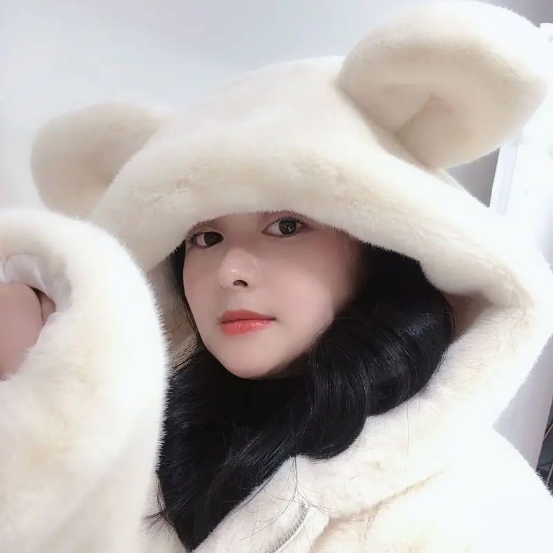 Top Trends: 2023 Autumn And Winter Faux Mink Hooded Jackets Women Loose Little Bear Ears Thickened Plush Mid Length Versatile Coat For Women Shoppable Styles