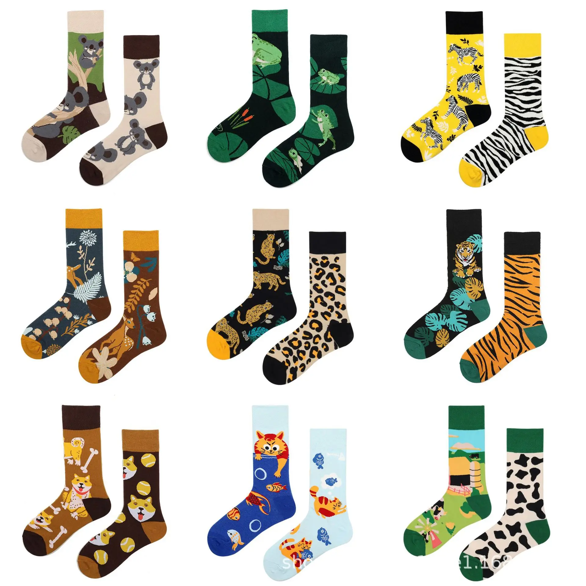 Top Trends: New Animal Pattern Puppy Cat AB Asymmetric Mandarin Duck Trendy Socks Medium Long Tube Cotton Lovers Socks Shoppable Styles