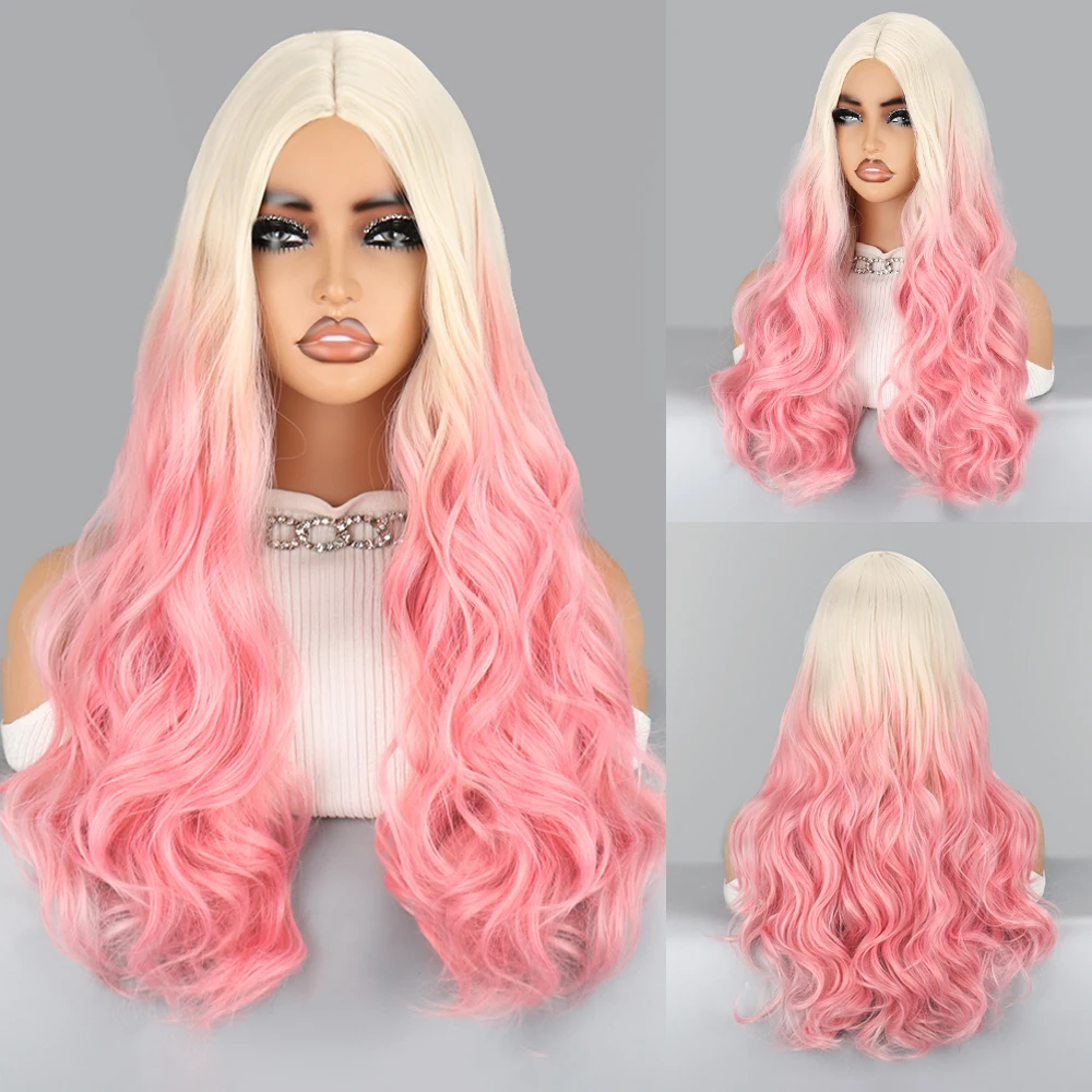 Top Trends: Ombre White To Pink Synthetic Wigs With Bangs Long Straight Layered Wig Colored Party Heat Resistant Hair For Women Shoppable Styles