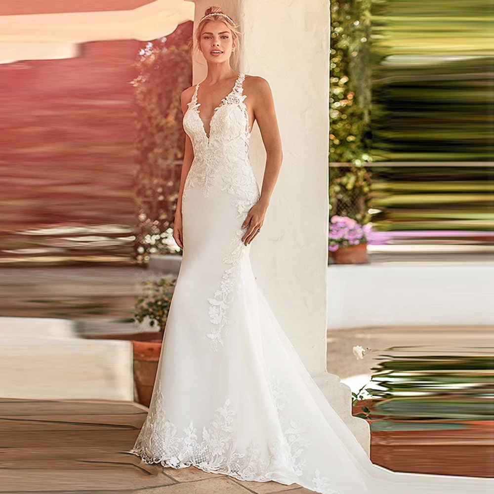 Top Trends: Luxury V-Neck Sleeveless Boho Mermaid Wedding Dress For Women 2022 Lace Appliques Open Back Floor Length Bridal Gown Custom Made Shoppable Styles