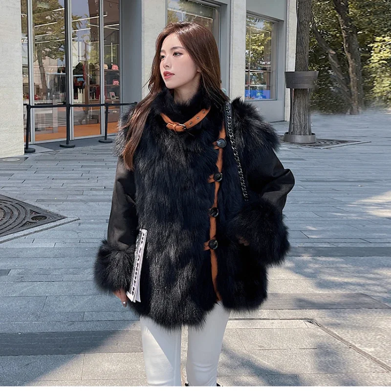 Top Trends: Fashion Color Contrast Faux Fox Fur Fur Coat For Women Winter Mid-Length Stand Collar Long Sleeve Double-Sided Wear Parka Female Shoppable Styles - Image 5