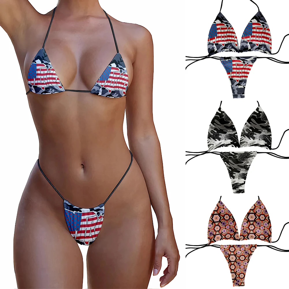 Top Trends: Fashion Sexy Bikini New Camouflage Print Swimsuit Knitted Bikini Suit Swimsuit Two-Piece Beach Bikini Female Push-ups Shoppable Styles