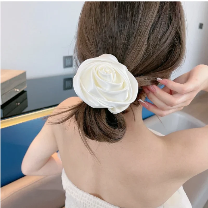 Top Trends: Elegant Silk Rose Flower Elastic Hair Bands For Women Girls Solid Color Scrunchies Hair Ties Ponytail Holder Hair Accessories Shoppable Styles