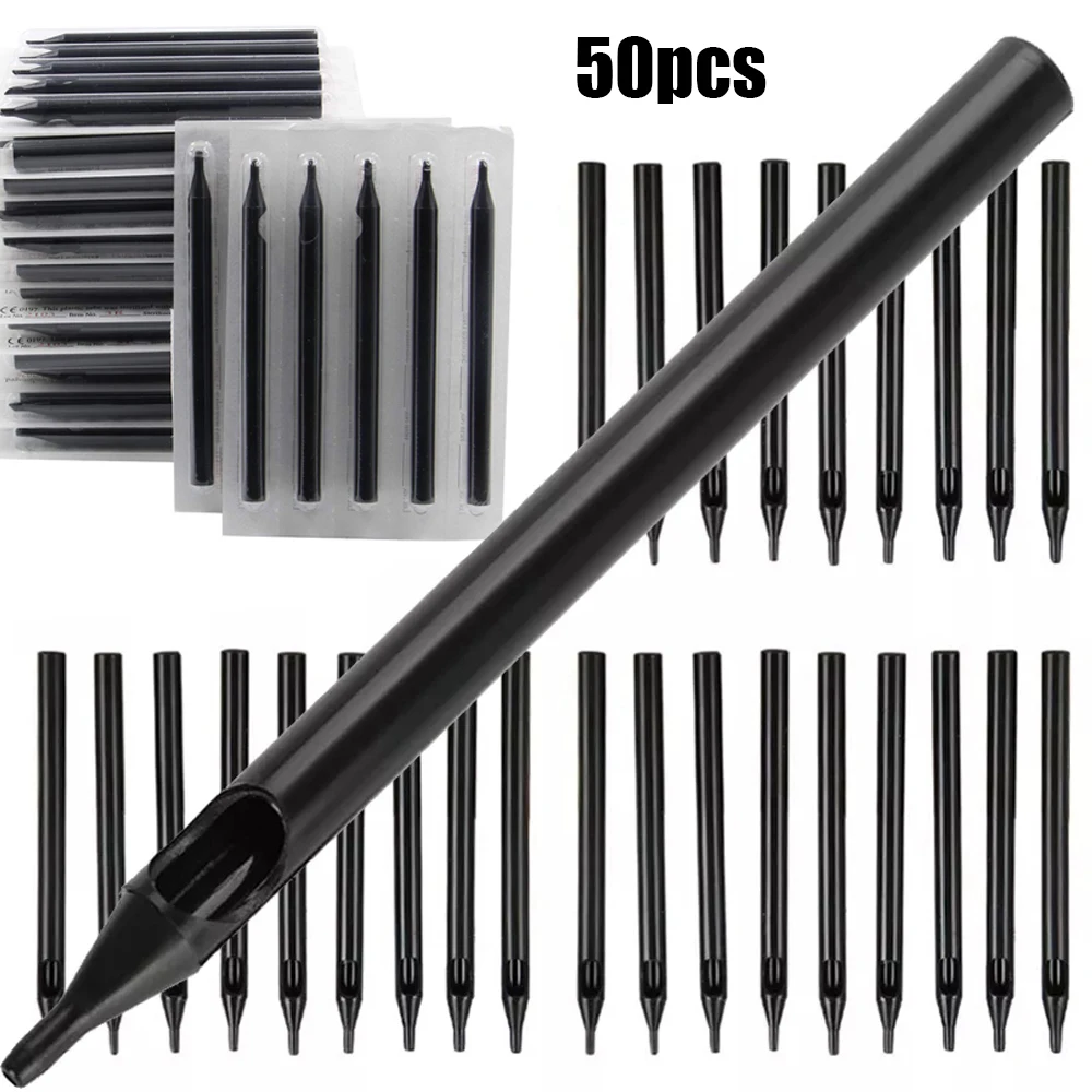 Top Trends: 50PCS Black Long Tattoo Tips Disposable Plastic Long Tattoo Tips Nozzle Tube For Tattoo Machine Needles Supply Shoppable Styles