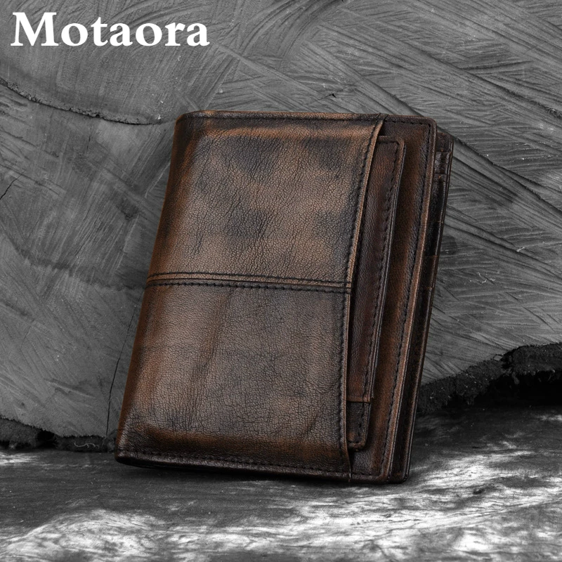 Top Trends: MOTAORA Men's Wallet Oil Wax Cowhide Short Purse Vintage Coin Bag Men Genuine Leather Wallets Distressed Solid Clutch For Male Shoppable Styles