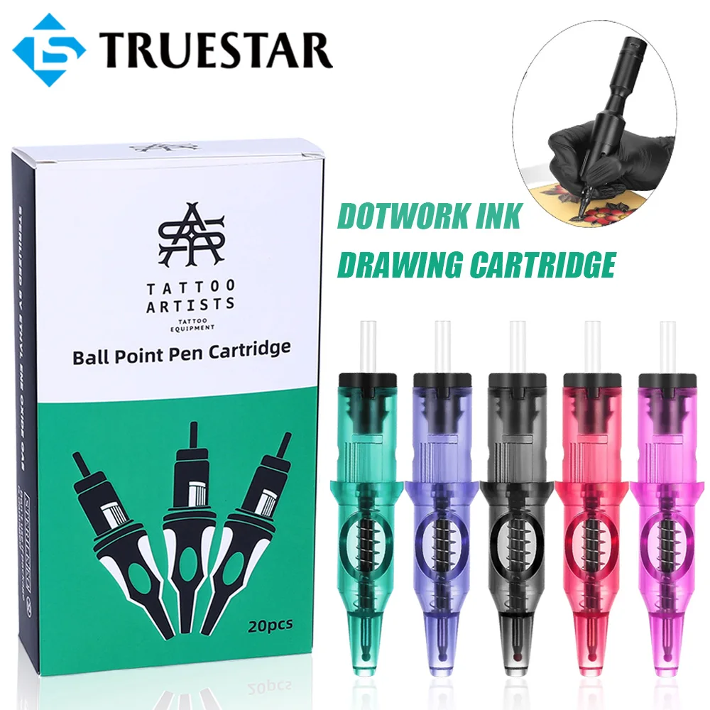 Top Trends: 5 / 10 / 15 / 20PCS Ballpoint Tattoo Cartridge Needles 5 Colors Dotwork Ink Drawaing Needle Practice Refill For Tattoo Pen Grip Supply Shoppable Styles