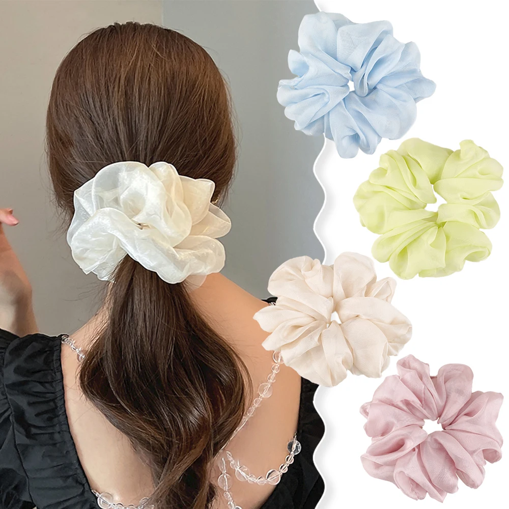 Top Trends: Women Silk Scrunchie Chiffon Solid Color Elastic Hair Ropes Ties Band Ponytail Holder Headband Hair Accessories For Girls Shoppable Styles