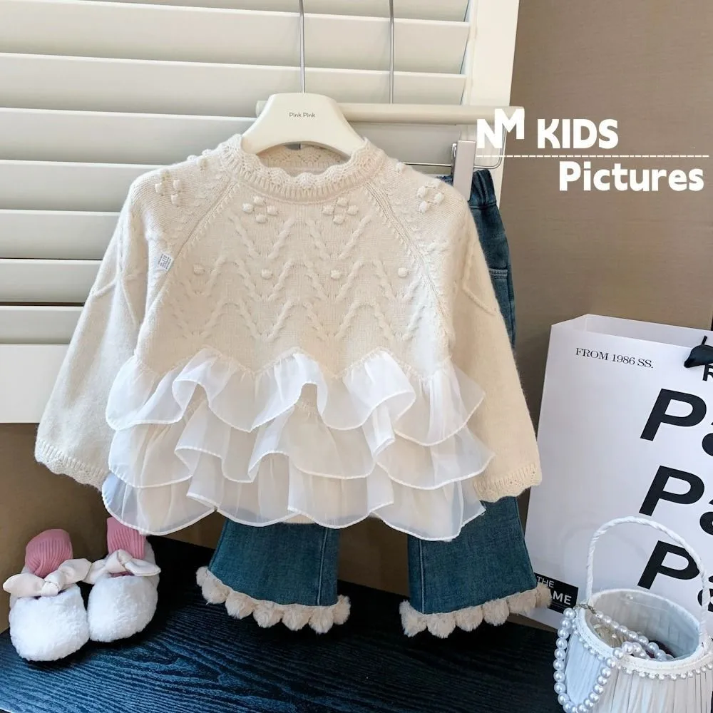 Top Trends: Baby Girls Winter Flower Sweater Clothes Autumn Clothing Children's Lace Panel Sweater Kids Sweaters Shoppable Styles