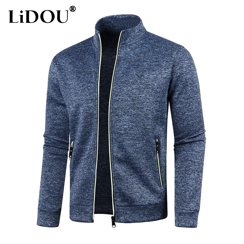 Top Trends: 2023 Autumn Winter New Solid Color Round Neck Long Sleeve Zipper Cardigan Man Casual Loose Jacket Men Fashion All-match Coat Shoppable Styles