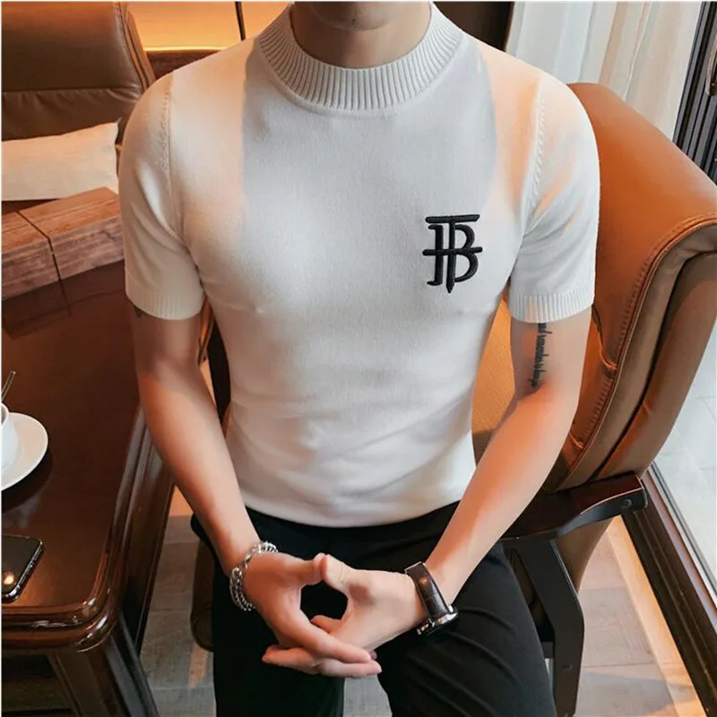 Top Trends: 2022 British Style High Quality For Men Short Sleeve Knit Sweater / Male Slim Fit O-Neck Letter Printing Knit Shirt Homme S-4XL Shoppable Styles