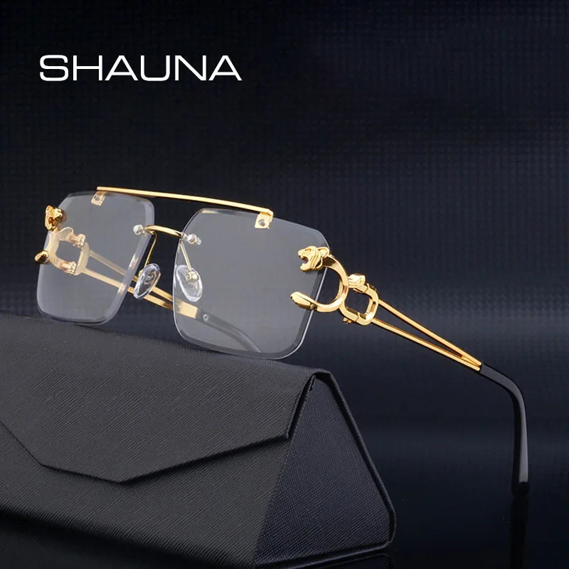 Top Trends: SHAUNA Fashion Metal Leopard Rimless Sunglasses Double Bridges Gradient Ocean Film Shades UV400 Shoppable Styles