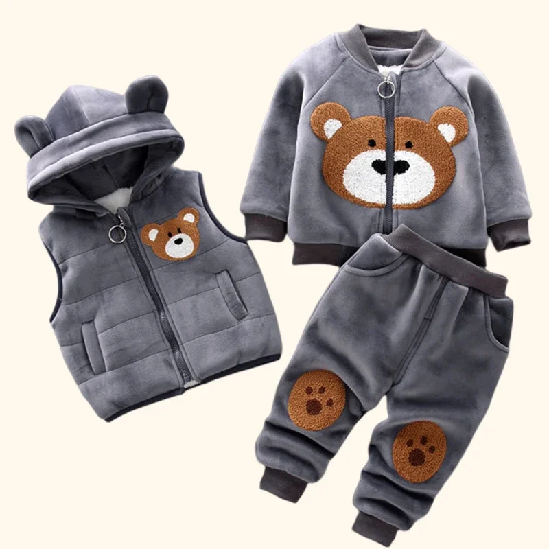 Top Trends: 3Pcs Set Children Clothing Thicken Warm Hooded Outwear Children Sets Three-Piece Outfits Toddler Costume Suit Kids Clothes Shoppable Styles