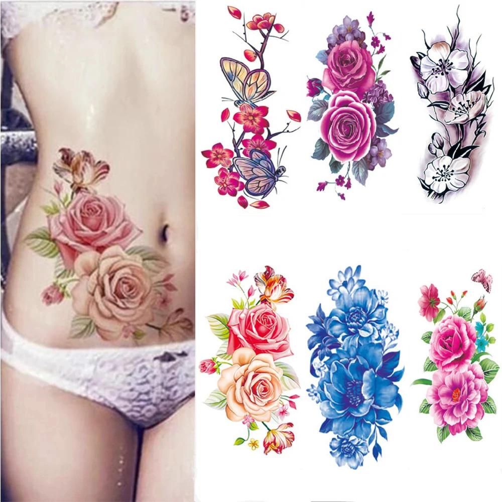 Top Trends: Anime Rose Flowers Temporary Tattoos Stickers Waterproof Arm Shoulder Fake Tattoo For Women Make Up Big Flash Tattoo On Body Art Shoppable Styles