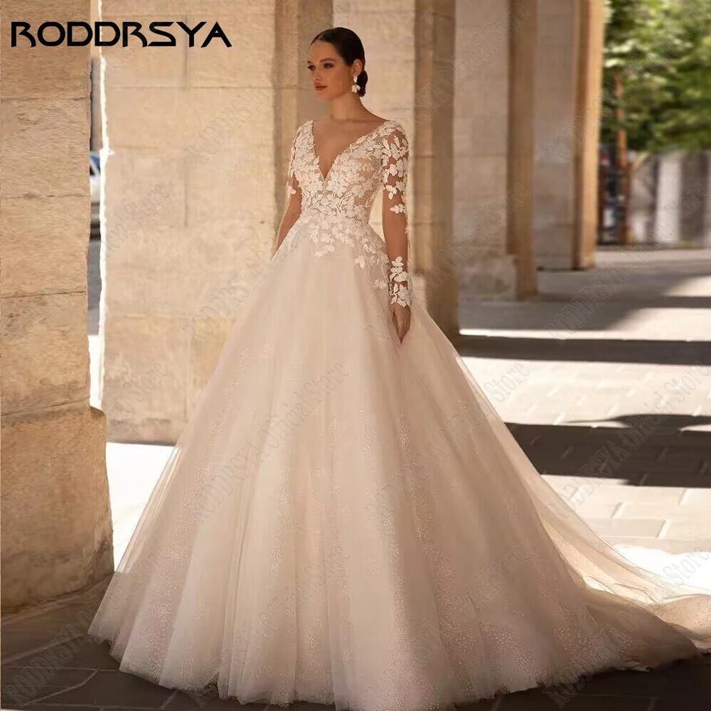 Top Trends: RODDRSYA Exquisite Wedding Dresses Long Sleeves Sexy Backless Bride Gowns Applique Princess Tulle A-Line Vestidos De Novia Shoppable Styles